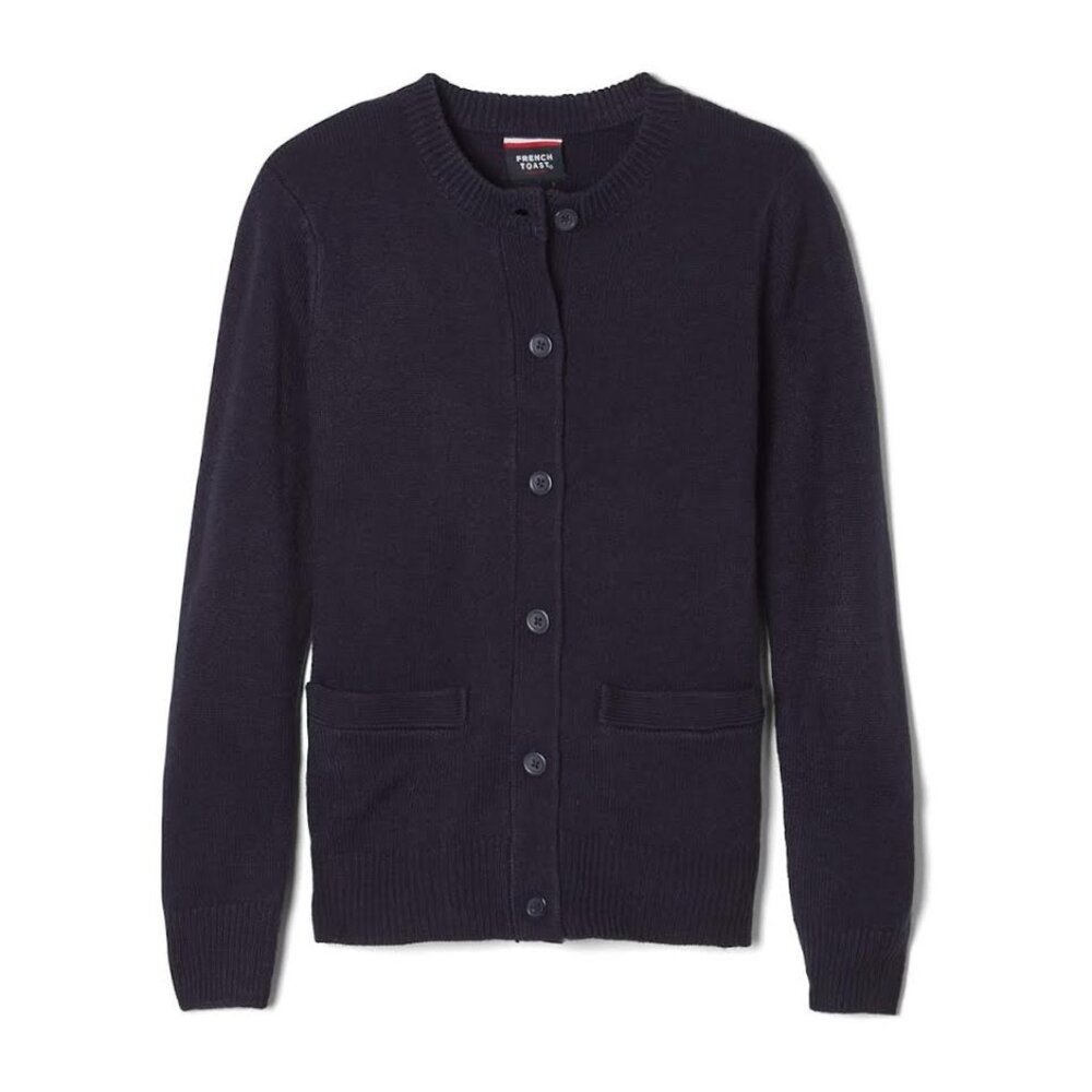 French Toast SC9004 Girls Crew Neck Button Down Sweater - Navy